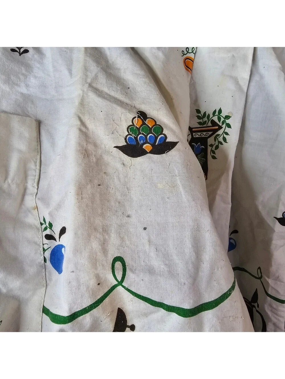Vintage Half Apron White Kitchen Pot Coffee Tea Kettle Print Retro Tie Waist